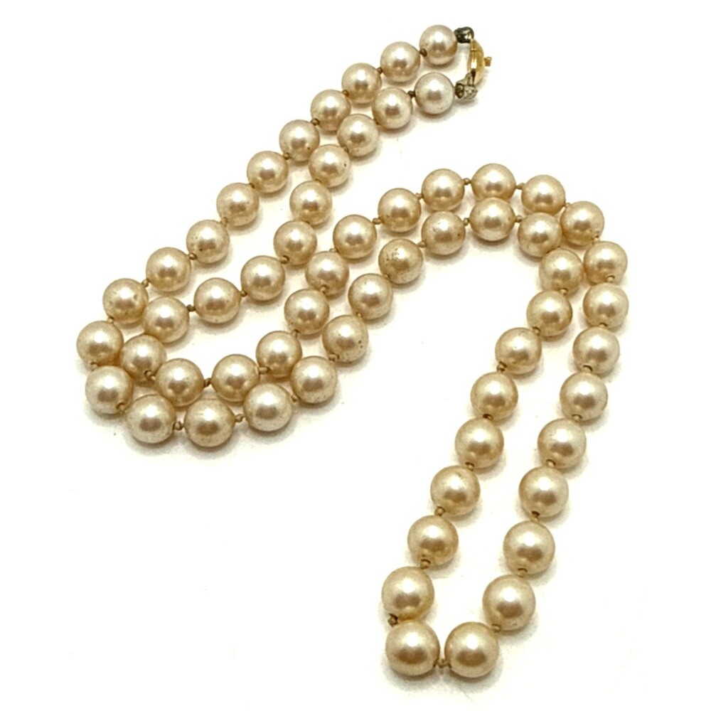 Vintage Monet Faux Pearl Necklace Single Strand Statement Gold Clasp 24"